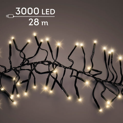 LED Lichterkette Cluster 8 Leuchtmodi Outdoor schwarz 3000 softgoldene LED 2800cm