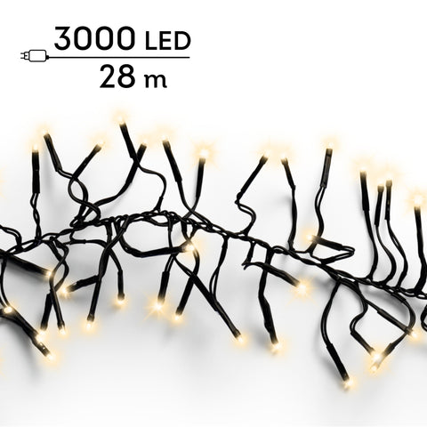 LED Lichterkette Cluster 8 Leuchtmodi Outdoor schwarz 3000 softgoldene LED 2800cm