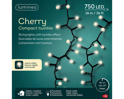 LED Cherrybeleuchtung 8 Leuchtmodi Outdoor schwarz 750 warmweiße LED 1600cm