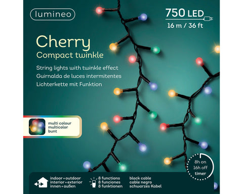 LED Cherrybeleuchtung 8 Leuchtmodi Outdoor schwarz 750 bunte LED 1600cm