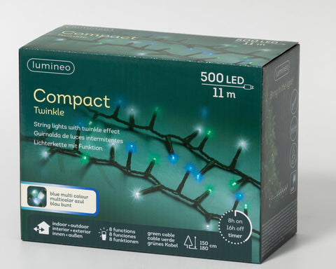 LED Lichterkette Compact 8 Leuchtmodi Outdoor grün 500 bläuliche LED 1100cm