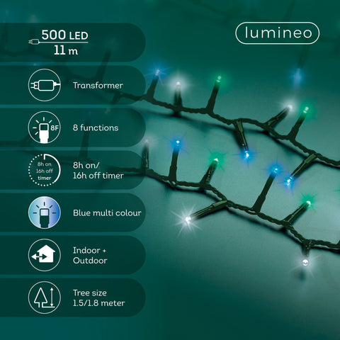 LED Lichterkette Compact 8 Leuchtmodi Outdoor grün 500 bläuliche LED 1100cm