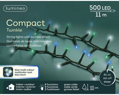 LED Lichterkette Compact 8 Leuchtmodi Outdoor grün 500 bläuliche LED 1100cm