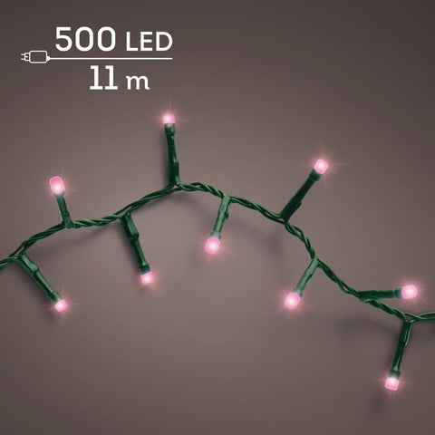 LED Lichterkette Compact 8 Leuchtmodi Outdoor grün 500 pinke LED 1100cm