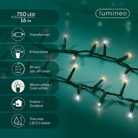 LED Lichterkette Compact 8 Leuchtmodi Outdoor grün 750 warmweiße & kaltweiße LED 1600cm
