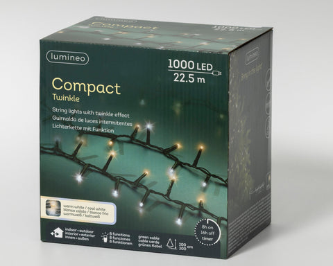 LED Lichterkette Compact 8 Leuchtmodi Outdoor grün 1000 warmweiße & kaltweiße LED 2250cm