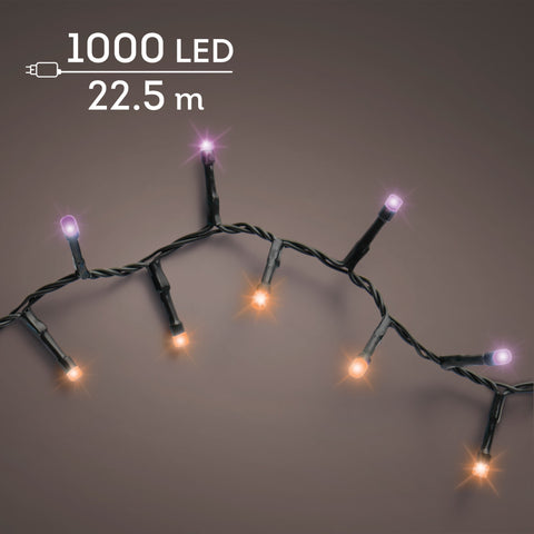 LED Lichterkette Compact 8 Leuchtmodi Outdoor schwarz 1000 violette & orange LED 2250cm