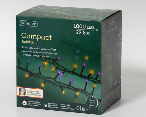 LED Lichterkette Compact 8 Leuchtmodi Outdoor schwarz 1000 violette & orange LED 2250cm