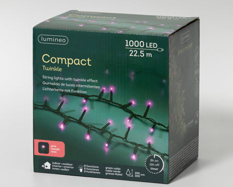 LED Lichterkette Compact 8 Leuchtmodi Outdoor grün 1000 pinke LED 2250cm