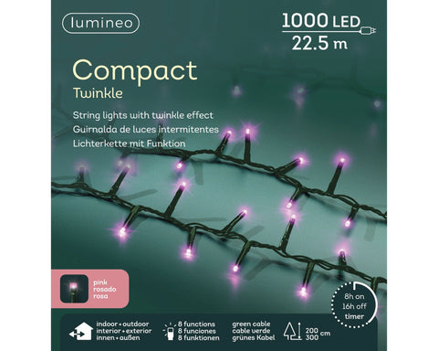 LED Lichterkette Compact 8 Leuchtmodi Outdoor grün 1000 pinke LED 2250cm