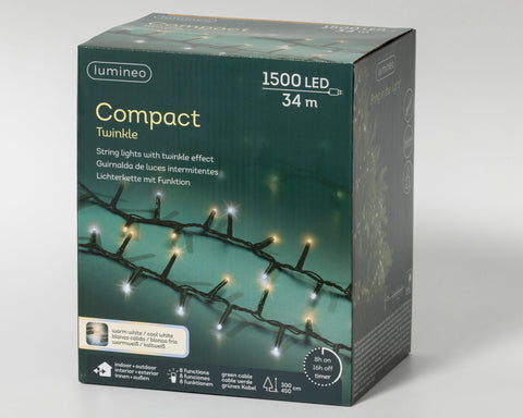 LED Lichterkette Compact 8 Leuchtmodi Outdoor grün 1500 warmweiße & kaltweiße LED 3400cm