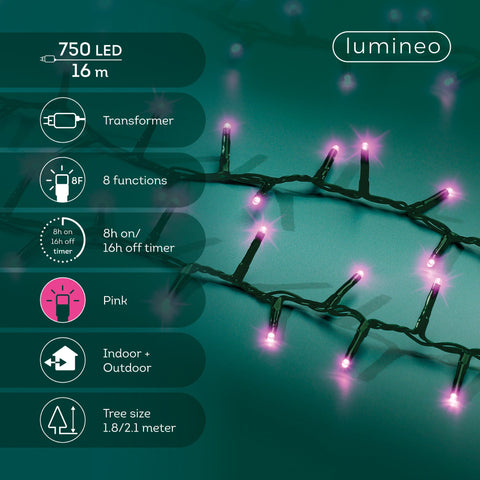 LED Lichterkette Compact 8 Leuchtmodi Outdoor grün 750 pinke LED 1600cm