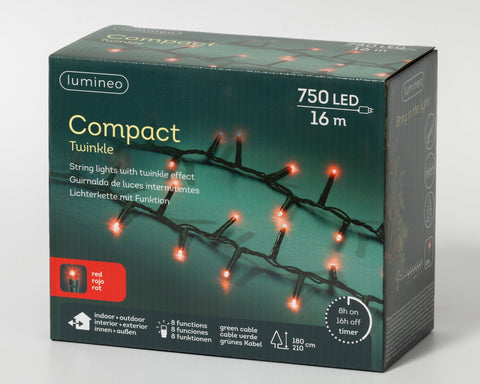 LED Lichterkette Compact 8 Leuchtmodi Outdoor grün 750 rote LED 1600cm