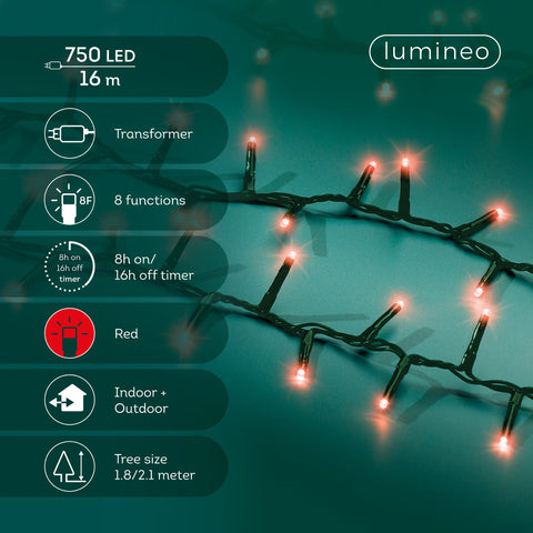 LED Lichterkette Compact 8 Leuchtmodi Outdoor grün 750 rote LED 1600cm