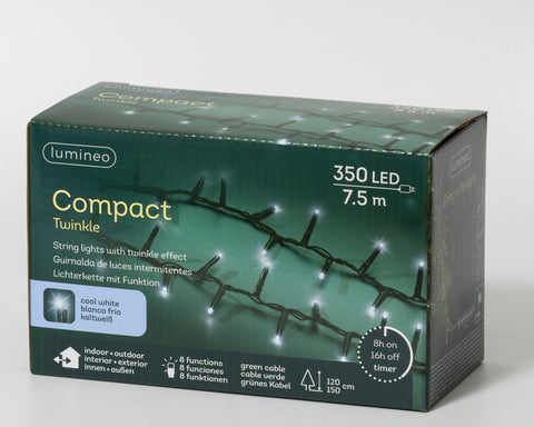 LED Lichterkette Compact 8 Leuchtmodi Outdoor grün 350 kaltweiße LED 750cm