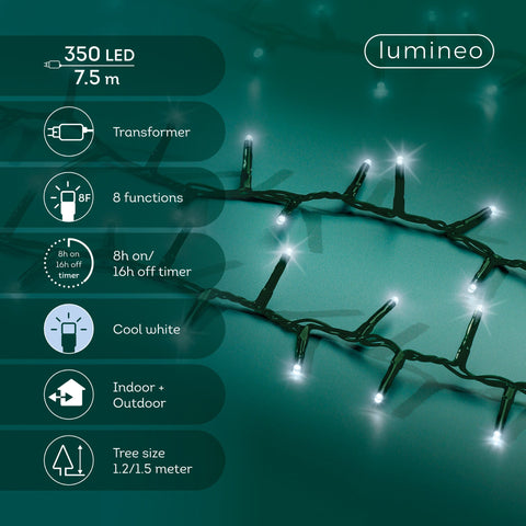 LED Lichterkette Compact 8 Leuchtmodi Outdoor grün 350 kaltweiße LED 750cm