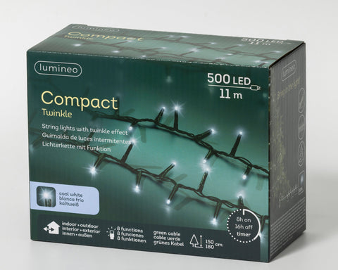 LED Lichterkette Compact 8 Leuchtmodi Outdoor grün 500 kaltweiße LED 1100cm