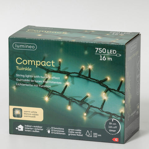 LED Lichterkette Compact 8 Leuchtmodi Outdoor grün 750 warmweiße LED 1600cm