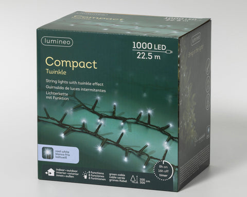 LED Lichterkette Compact 8 Leuchtmodi Outdoor grün 1000 kaltweiße LED 2250cm