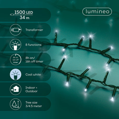LED Lichterkette Compact 8 Leuchtmodi Outdoor grün 1500 kaltweiße LED 3400cm