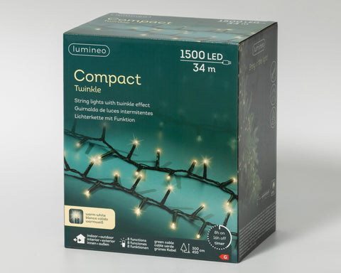 LED Lichterkette Compact 8 Leuchtmodi Outdoor grün 1500 warmweiße LED 3400cm