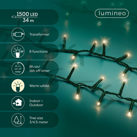 LED Lichterkette Compact 8 Leuchtmodi Outdoor grün 1500 warmweiße LED 3400cm