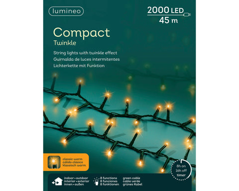 LED Lichterkette Compact 8 Leuchtmodi Outdoor grün 2000 klassischwarme LED 4500cm