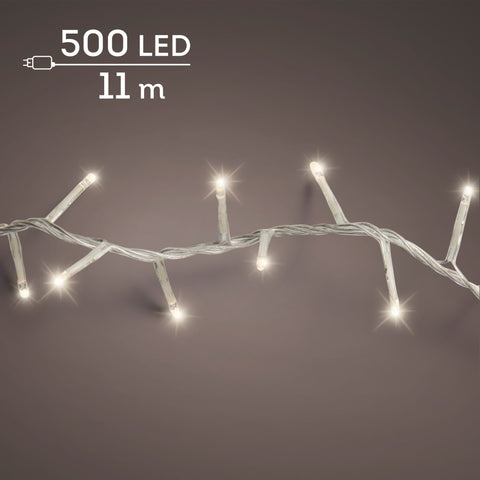 LED Lichterkette Compact 8 Leuchtmodi Outdoor transparent 500 warmweiße LED 1100cm