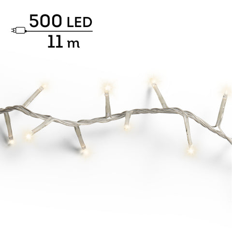 LED Lichterkette Compact 8 Leuchtmodi Outdoor transparent 500 warmweiße LED 1100cm