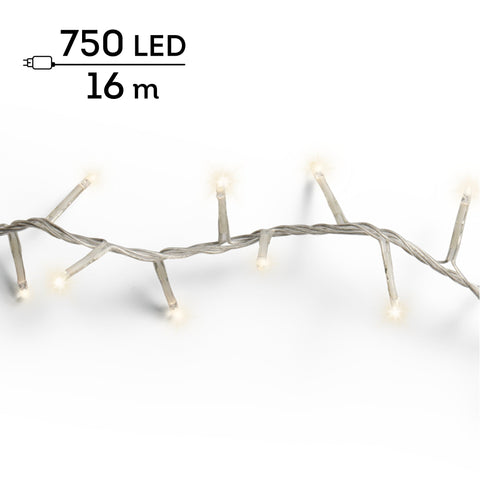 LED Lichterkette Compact 8 Leuchtmodi Outdoor transparent 750 warmweiße LED 1600cm