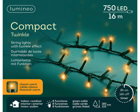 LED Lichterkette Compact 8 Leuchtmodi Outdoor grün 750 klassischwarme LED 1600cm