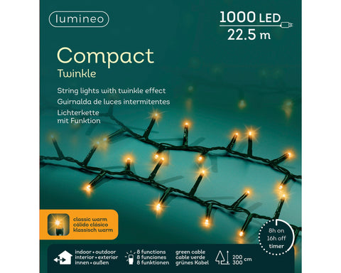 LED Lichterkette Compact 8 Leuchtmodi Outdoor grün 1000 klassischwarme LED 2250cm