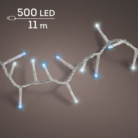 LED Lichterkette Compact 8 Leuchtmodi Outdoor transparent 500 kaltweiße & blaue LED 1100cm