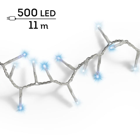 LED Lichterkette Compact 8 Leuchtmodi Outdoor transparent 500 kaltweiße & blaue LED 1100cm