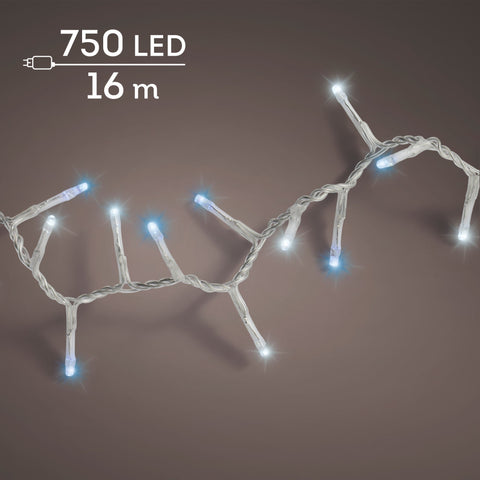 LED Lichterkette Compact 8 Leuchtmodi Outdoor transparent 750 blaue & kaltweiße LED 1600cm