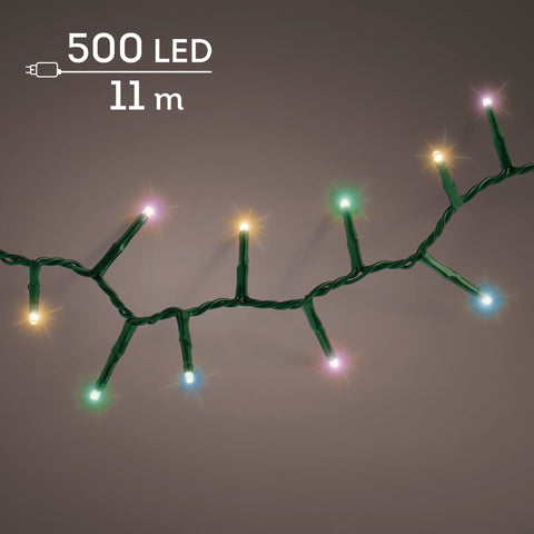 LED Lichterkette Compact 8 Leuchtmodi Outdoor grün 500 softbunte LED 1100cm