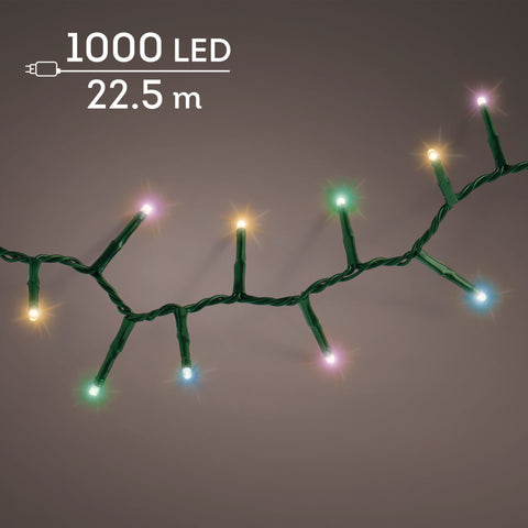 LED Lichterkette Compact 8 Leuchtmodi Outdoor grün 1000 softbunte LED 2250cm