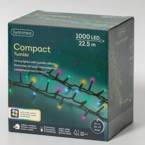 LED Lichterkette Compact 8 Leuchtmodi Outdoor grün 1000 softbunte LED 2250cm