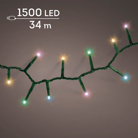 LED Lichterkette Compact 8 Leuchtmodi Outdoor grün 1500 softbunte LED 3400cm