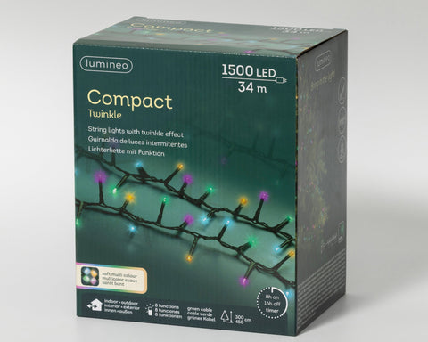 LED Lichterkette Compact 8 Leuchtmodi Outdoor grün 1500 softbunte LED 3400cm