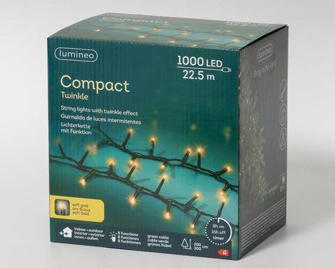 LED Lichterkette Compact 8 Leuchtmodi Outdoor grün 1000 softgoldene LED 2250cm