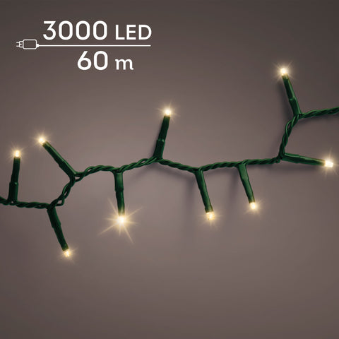 LED Lichterkette Compact 8 Leuchtmodi Outdoor grün 3000 softgoldene LED 6000cm
