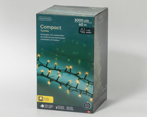 LED Lichterkette Compact 8 Leuchtmodi Outdoor grün 3000 softgoldene LED 6000cm
