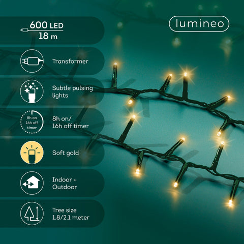 LED Lichterkette Compact Sparkle-Effekt Outdoor grün 600 softgoldene LED 1800cm