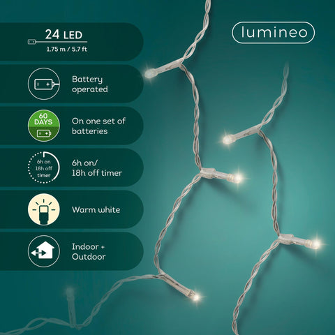 String lights basic warm white 24 led battery operated lumino indoors and outdoors use