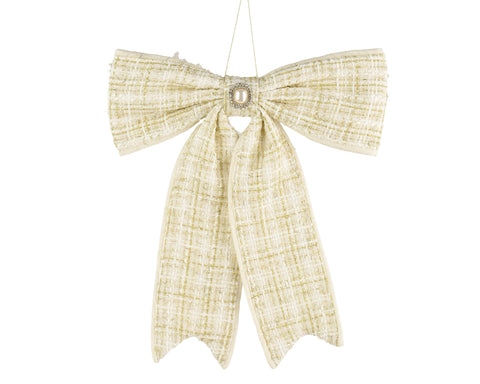 Creme und goldene tweed schleife mit dekorativem silberknopf in der mitte 4x33x40cm