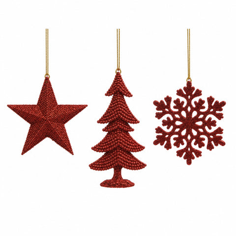 Anhänger bruchfest glitter weihnachtsrot rote glitzernde baumschmuckkugel mit stufigen zweigen und kleinem sockel