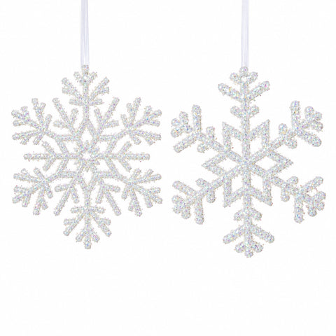 Shiny silberne glitter schneeflocke ornamente hängen an weißen schnüren winterweiß 3x20x20cm