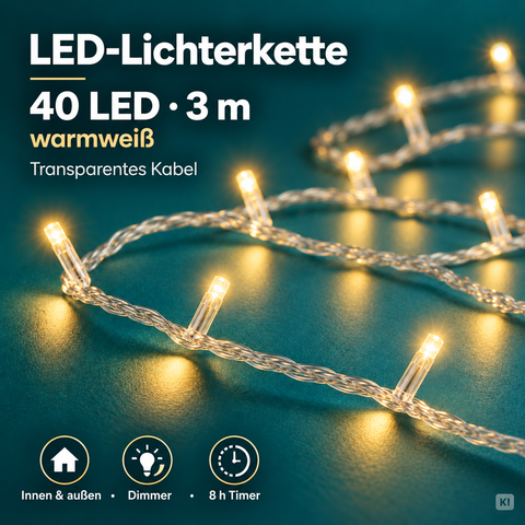 LED Lichterkette 40 LED Basic warmweiß 3 m
