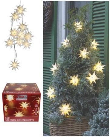 Lichterkette mit 10 Sternen LED mit Timer, weiß, batteriebetrieben